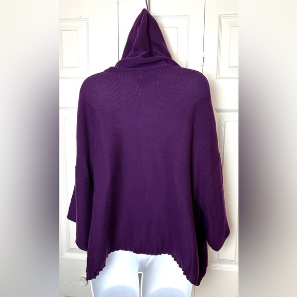 EILEEN FISHER Purple Cardigan Sweater Hooded Pockets Plum Organic Cotton Knit - Picture 9 of 14